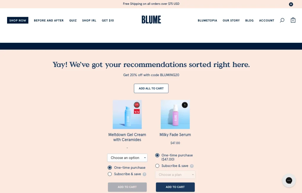 Blume - a smart website designs example 