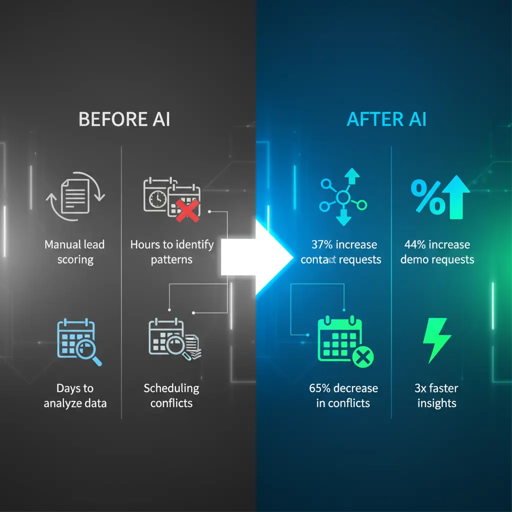 AI transformation impact on B2B event performance showing 44 percent increase in demo requests and 65 percent reduction in scheduling conflicts