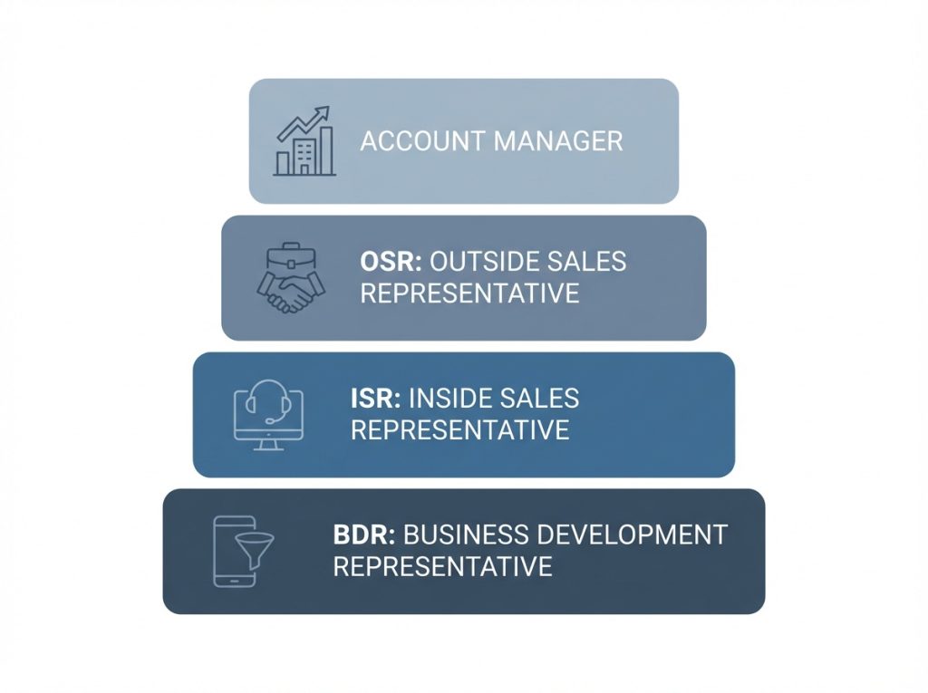 B2B sales team structure showing BDR ISR OSR and account manager layers with role clarity