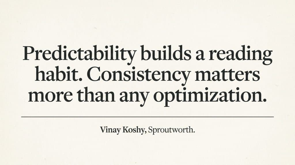 Pull quote: publishers who build reading habits through consistent cadence generate more inbound than those chasing virality