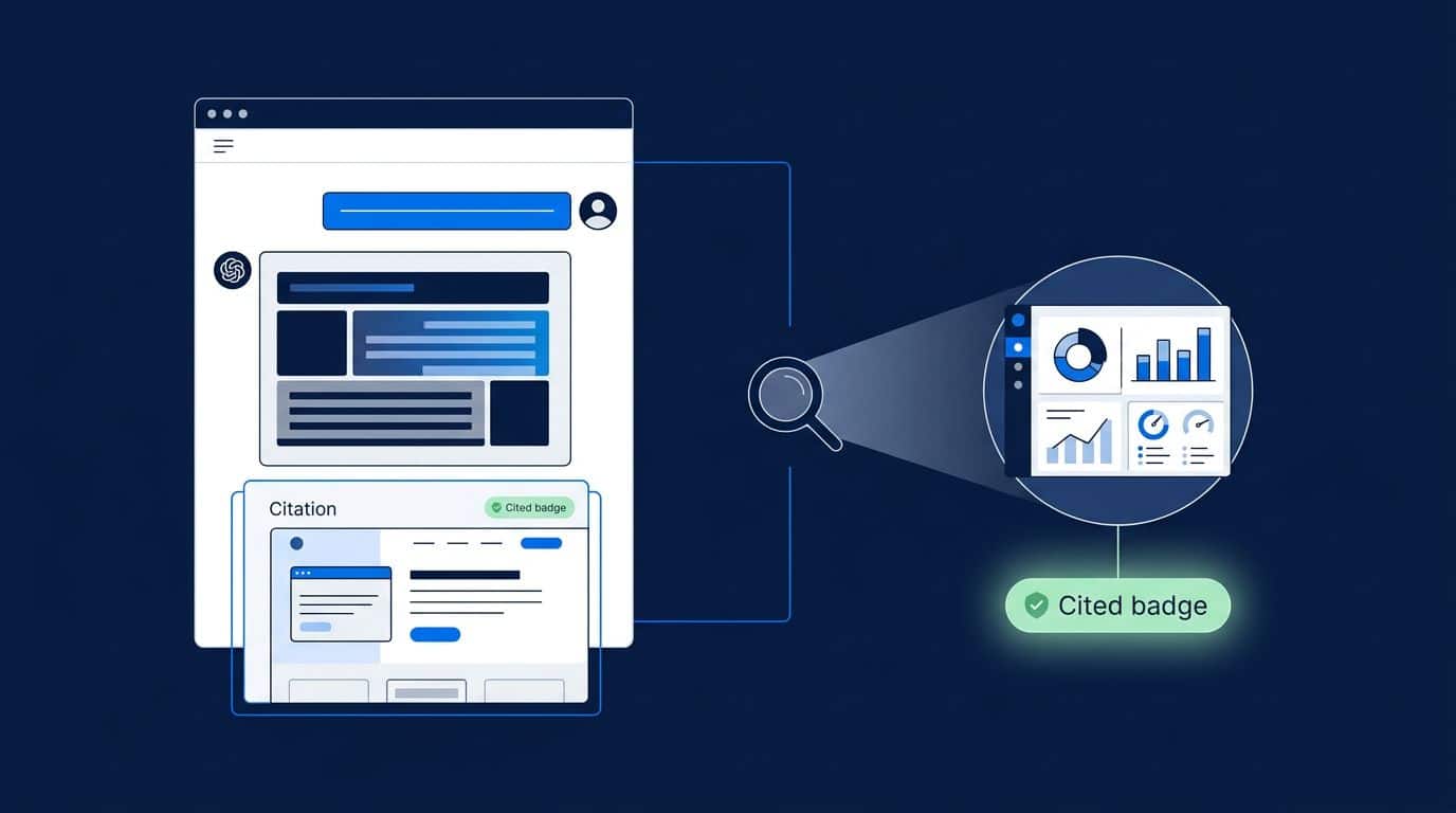 AEO for B2B SaaS - a Diagram showing an AI answer engine extracting a citation block from a B2B SaaS product page