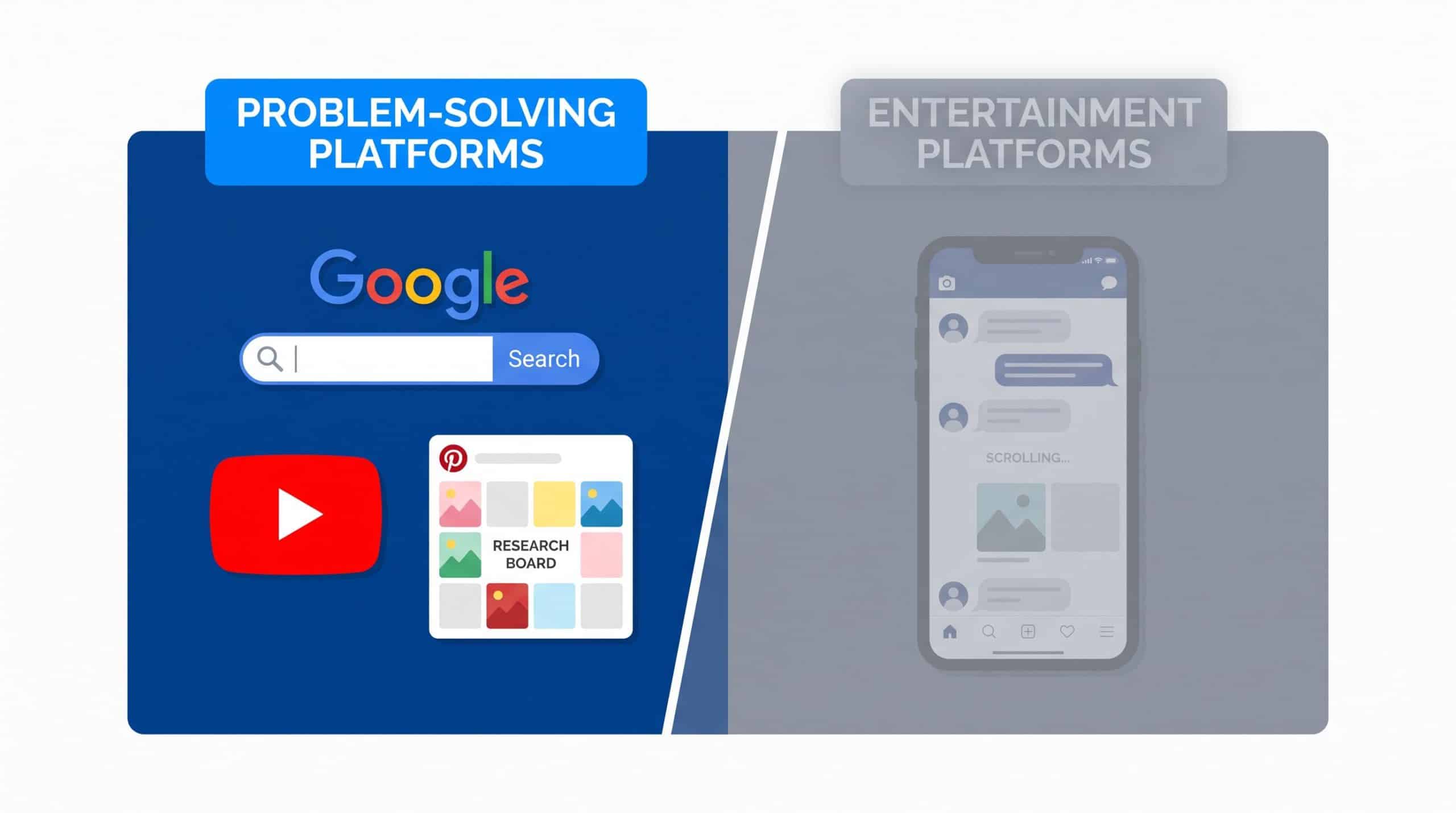 Comparison of problem-solving versus entertainment platforms for B2B digital marketing traffic generation