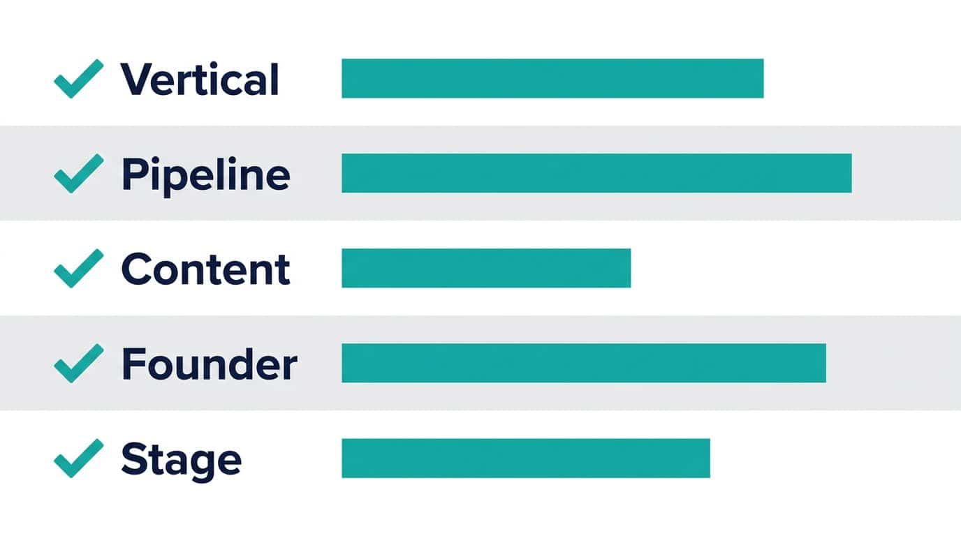 Scorecard showing the five criteria for evaluating B2B marketing firms with check indicators