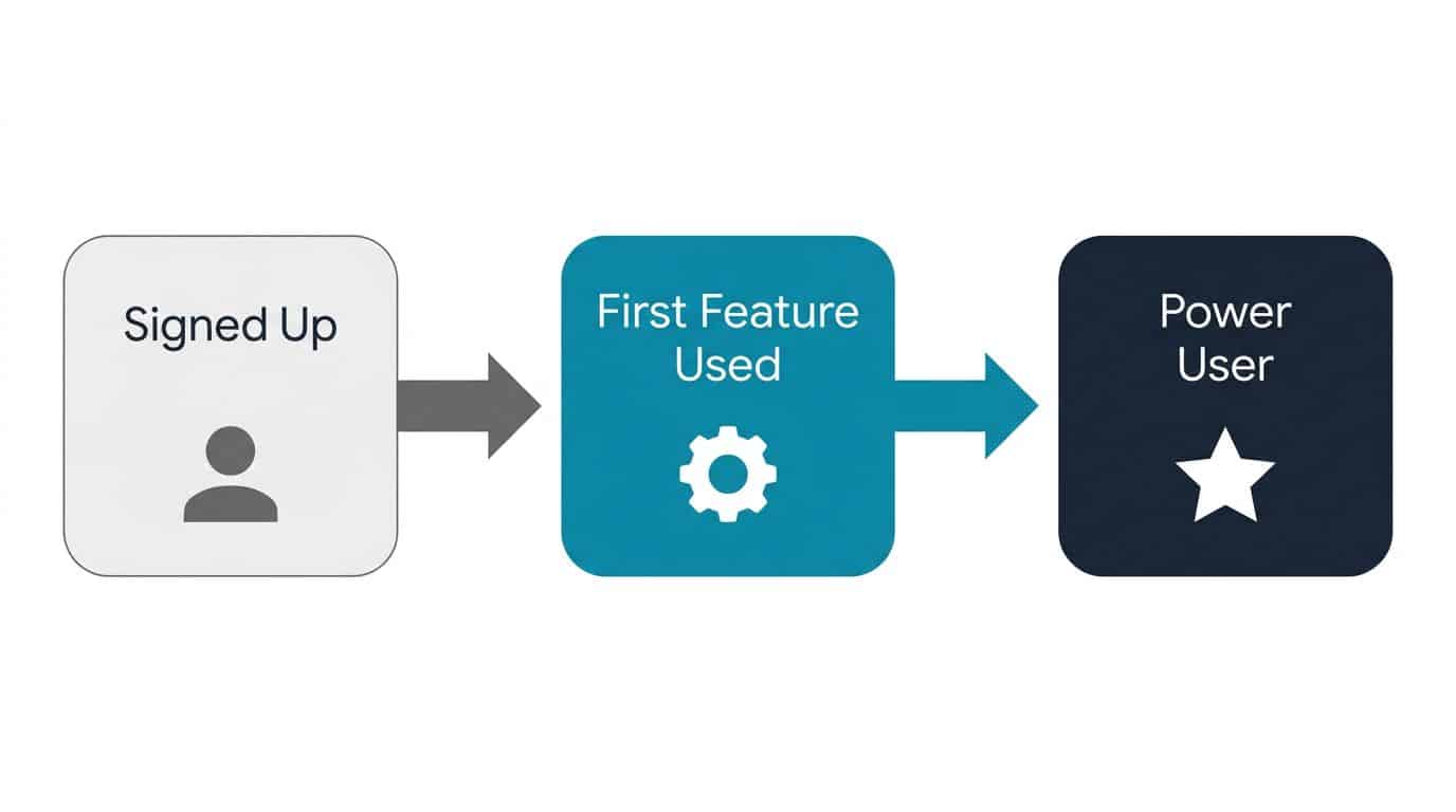 Three-step diagram showing how product adoption newsletters move users from signed up to first feature used to power user