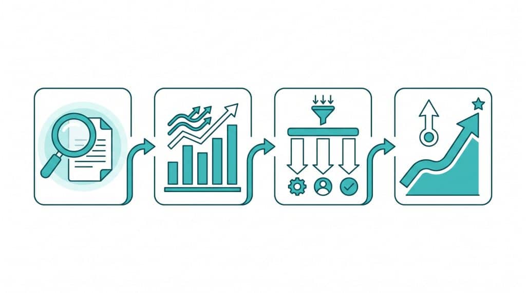 Bad content - Four-step B2B content audit process diagram showing keep, revamp, and remove categories