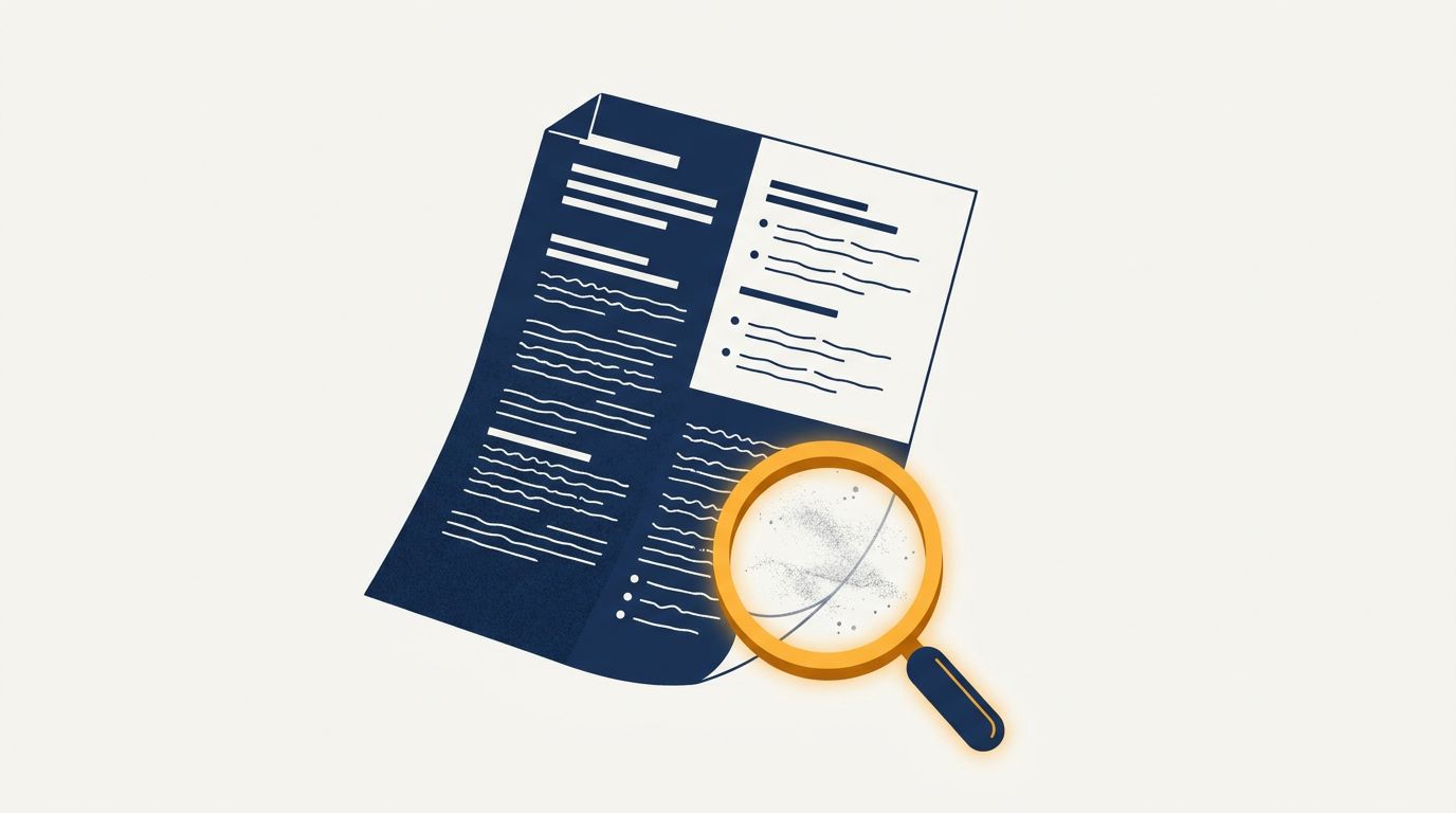 A polished consulting report whose citations dissolve into static under a magnifying glass, illustrating AI-fabricated references